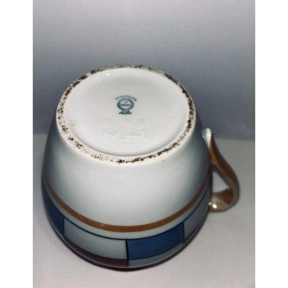 Antique Union K Czechoslovakia Art Deco Lusterware Pitcher Checkerboard Red Blue